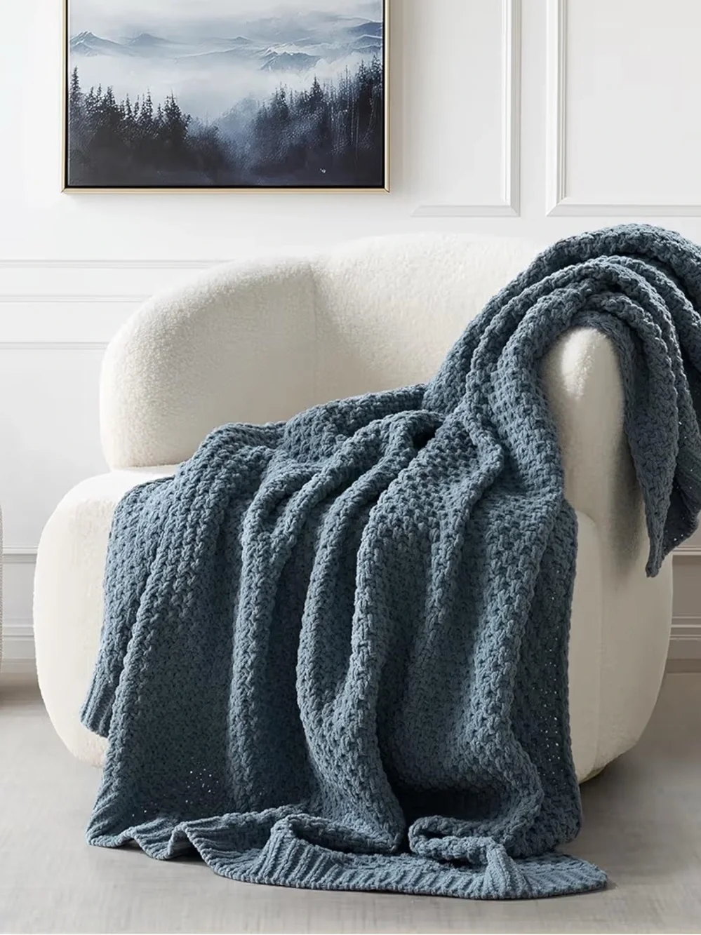 EverGrace Home Chunky Chenille Knit Throw Blanket Stormy Blue 60x80 Cozy SoftNWT